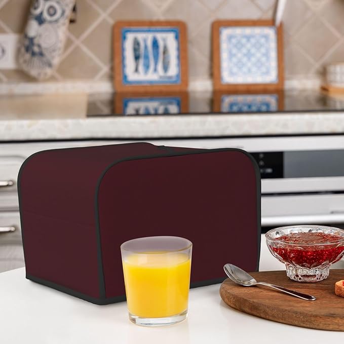 Dark Red Toaster Cover Bread Machine Cover Fits For 4 Slice Toasters Anti-Sputtering Bread Cover Washable Bread Maker Cover Dust Cover