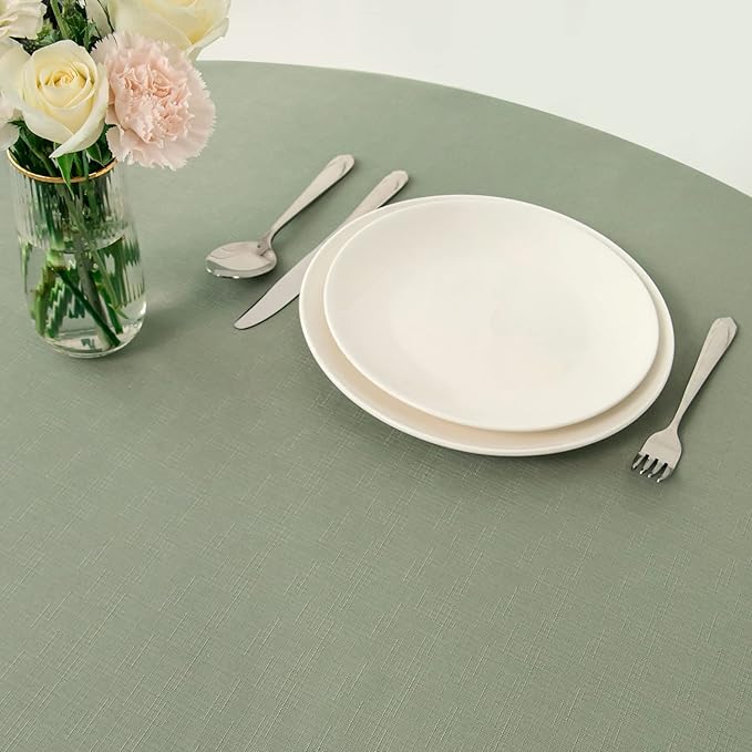 maxmill Round Linen Looking Textured Tablecloth Spill-Proof Wrinkle Free Soft Jacquard Table Cloth for Circular Table Cover, for Dining Room Buffet Banquet Parties Holiday Dinner, 70 Inch Sage Green