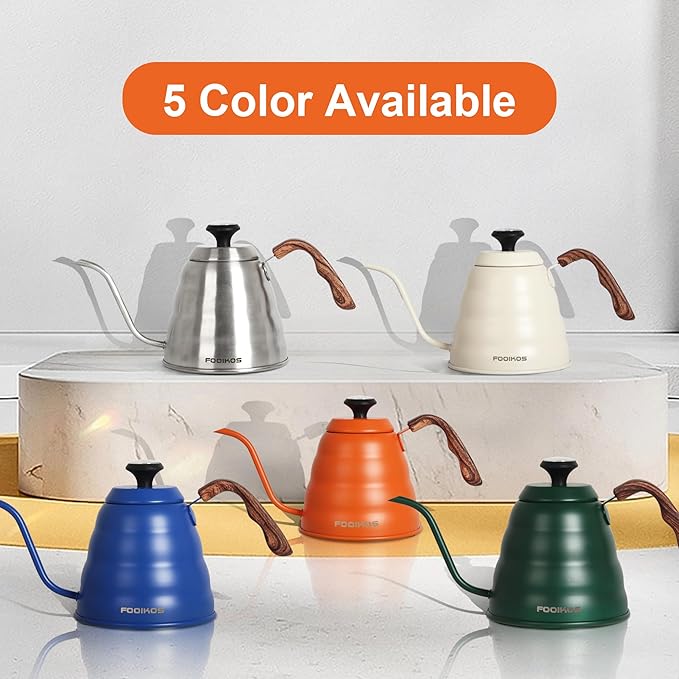 Gooseneck Kettle with Thermometer for Pour Over Coffee & Tea, 42 fl oz, Premium Stainless Steel, Accurate Temperature Control, Ideal Spout for Precision Pouring, Compatible with Stovetops
