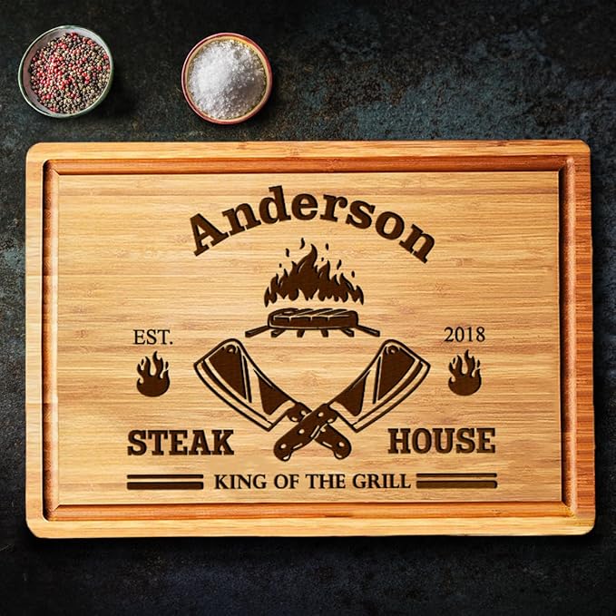 Custom Grill Cutting Board for Dad, Unique BBQ Personalized Grilling Gifts for Men, Dads Engraved Grill Custom Cutting Board, Customizable Fathers Day Gift for Him