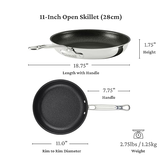 Hestan ProBond Luxe TITUM Nonstick Skillet, 11-Inch Professional Clad Stainless Steel, ProCore Tri-Ply Clad Construction, Polished Exterior, Induction & Oven Safe