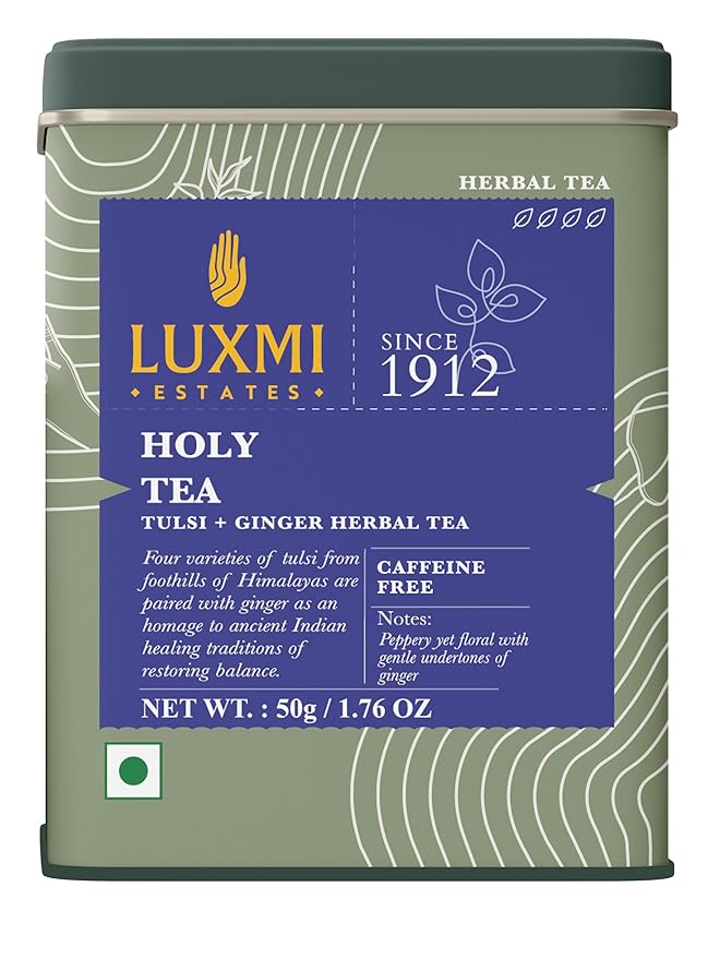 Luxmi Estates - Holy Basil - Organic Tulsi Tea - Loose Leaf - 50g (25 Cups) | With Tulsi and Ginger