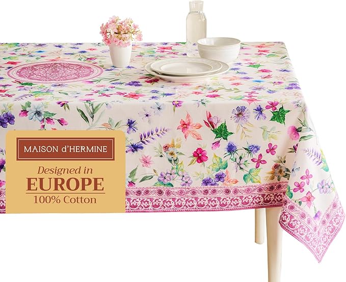 Maison d' Hermine Table Cloth Rectangle Table 100% Cotton 70 x 108 Inches Tablecloth Reusable Decorative for Dining Room Farmhouse Home Valentines Day Decorations Spring Summer - Chardon