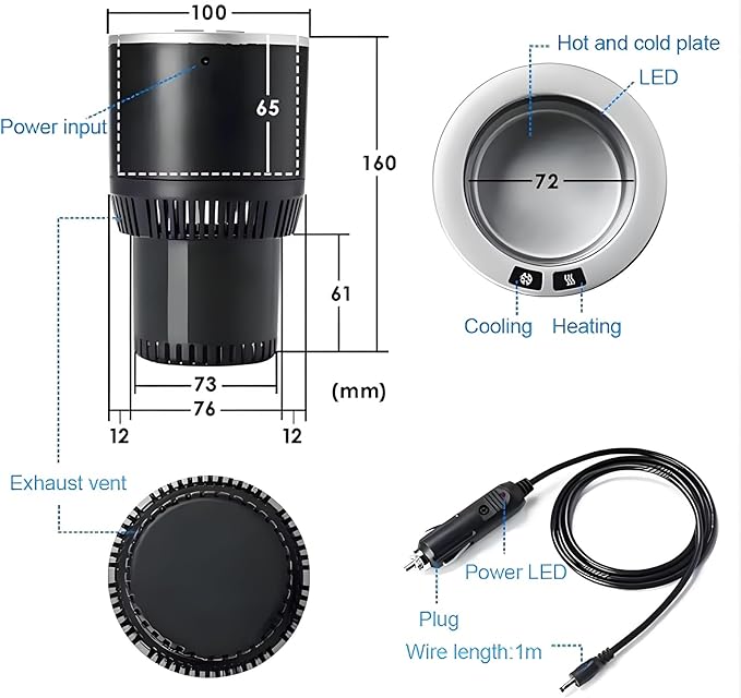 2-in-1 Car Cup Cooler Warmer Smart Temperature Control Travel Coffee Car Cup Holder, Smart Car Tumbler Holder Suitable for Coffee, Baby Bottles, Water, Tea, Drinks (White and Gold)