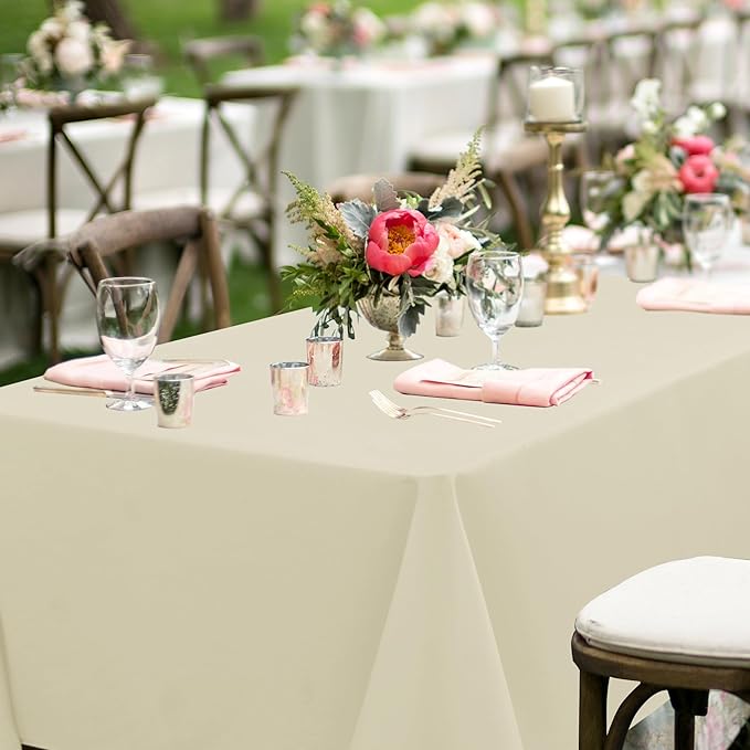 sancua Rectangle Tablecloths for 6 Foot Tables, 6 Pack - Washable Polyester Fabric Table Cloth for Wedding Party, Birthday, Banquet Reception, 54x108 Inch, Beige