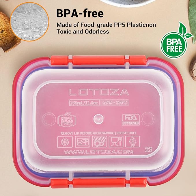 12oz 5oz Small Plastic Food Storage Containers with Lids Snap Lock Lunch Box Square Leakproof Snack Container Salad Fruit Jam Yogurt BPA Free Stackable Microwave Dishwasher Safe Sets 4 Pack