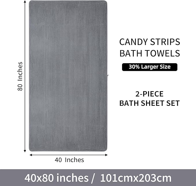 Oversized Bath Sheets 40x80 Inches Extra Large Bath Towels for Adults Super Soft Quick Dry Highly Absobent Microfiber Shower Towels for Bathroom, Pool, Gym, Yoga Towel (Gray, 2Piece)