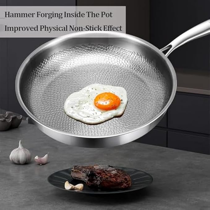 Titanium Pan, 100% Pure Titanium Hammered Frying Pans with Lid for Cooking Suitable for All Stovetops, Home Use Cookware | No Coating | Non-Stick