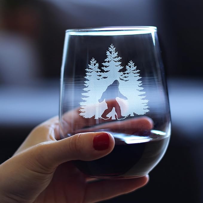 Bevvee Bigfoot Stemless Wine Glass - Funny Bigfoot Gifts for Sasquatch Enthusiasts - Set of 4-17 Oz Wine Glasses