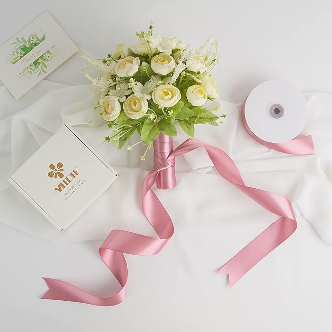 MEEDEE Mauve Rosy Satin Ribbon 1-1/2 Inch Rose Pink Ribbon Lux Double Faced Satin Ribbons by 50 Yards Pink Polyester Satin Ribbons for Crafts, Weddings, Flower Bouquet, Holiday Decorating