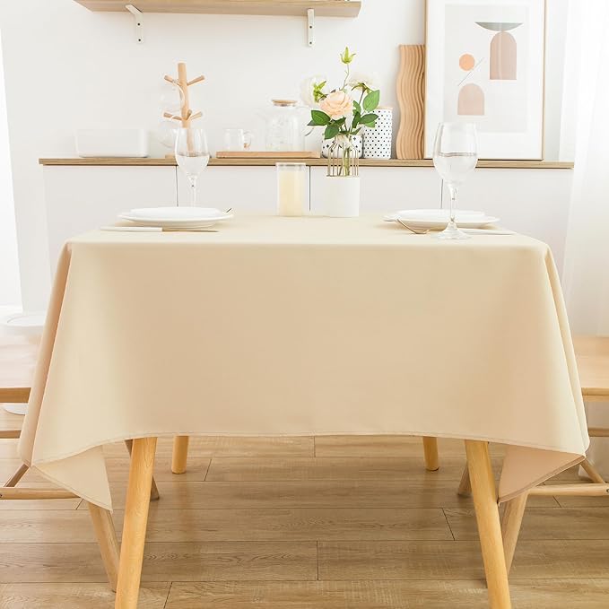 2 Pack Square Table Cloth 52X52 Inch Beige Washable Fabric Tablecloth Polyester Solid Dining Table Cover for Birthday Party Dinner Holiday Outdoor Indoor