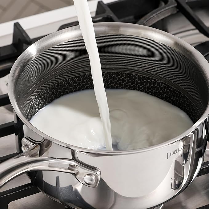 DELUXE Hybrid Ceramic Nonstick 2-Quart Saucepan with Tempered Glass Lid, Stainless Steel Pot with Stay-Cool Handle, Dishwasher Oven Safe, Induction Ready, PFOA Free Compatible with All Cooktops