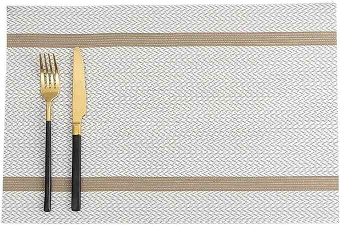Placemats for Dining Table Set of 4/8 Woven Plastic Place Mats Non-Slip Heat Insulation Stain Table Mat(SHP Cream,8 pcs 30x45cm)
