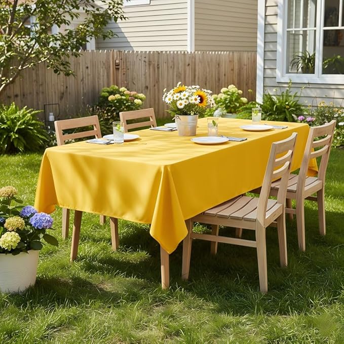 sancua Rectangle Tablecloth - 60 x 102 Inch - Stain and Wrinkle Resistant Washable Polyester Table Cloth, Decorative Fabric Table Cover for Dining Tables, Buffet Parties and Camping, Yellow