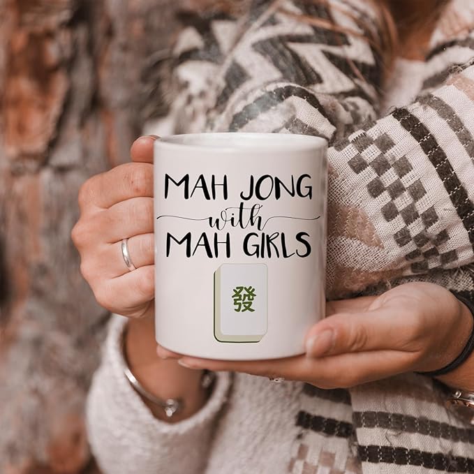 Mah Jong Gifts Mug, Mahjong Gifts for Women Coffee Cup Ceramic, Gift for Mahjong Players Lovers, Mah Jong Accessories Ceramic Coffee Tea Mug 11 oz