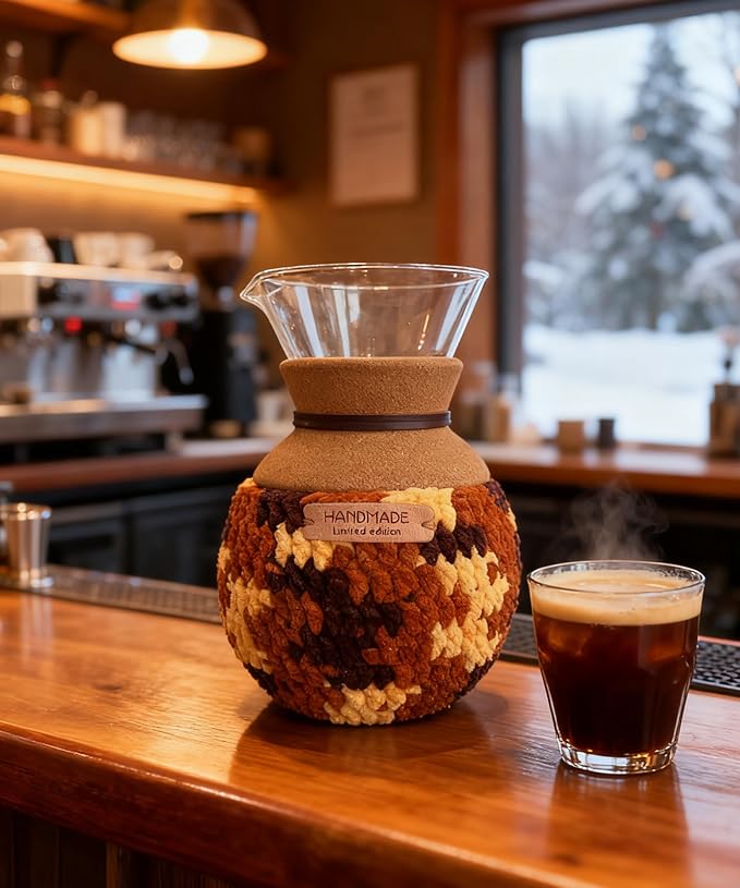Handmade Crochet Coffeemaker Insulated Cozy For Bodum 34 Oz Pour Over Accessories Coffee Warmer Protection Cover Decor For Coffee Corner(Cozy Only No Coffeepot) (macchiato stripe)