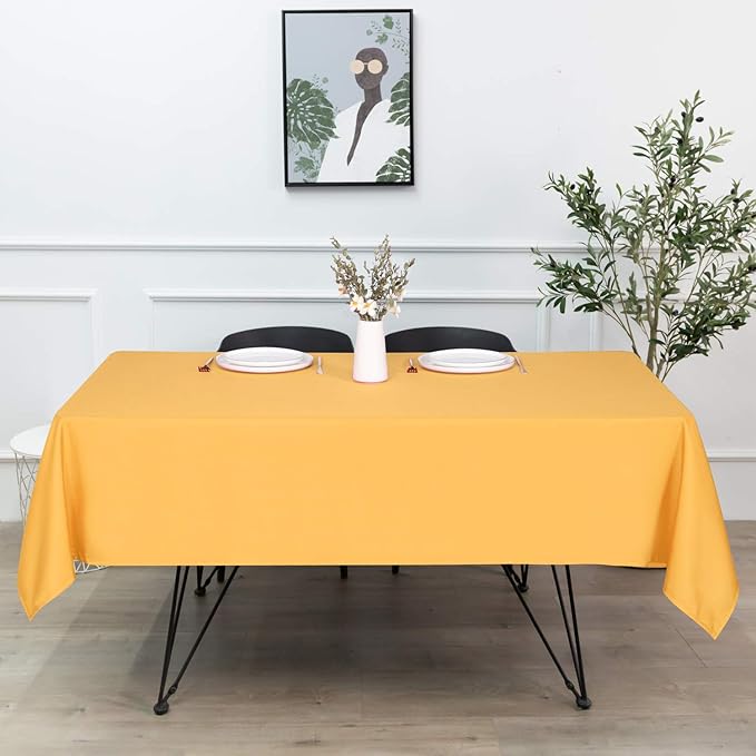 sancua Rectangle Tablecloth - 70 x 120 Inch - Stain and Wrinkle Resistant Washable Polyester Table Cloth, Decorative Fabric Table Cover for Dining Tables, Buffet Parties and Camping, Gold
