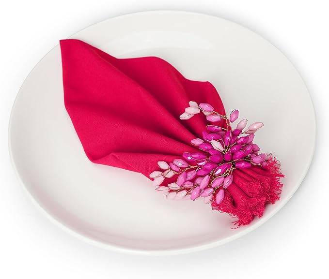 Lightnpro Cotton Napkins Set of 12, Beautiful Handmade Fringe Dinner Cloth Napkins, Washable and Reusable for Dining, Parties, Weddings, Holiday & Everyday Use - 18x18 Inch Magenta