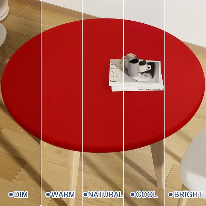 Round Spandex Tablecloth, Elastic Fitted Waterproof Tablecloths for 25"-30" Tables, Stretch Washable Picnic Table Cover for Camping, Dining, Indoor and Outdoor, Red