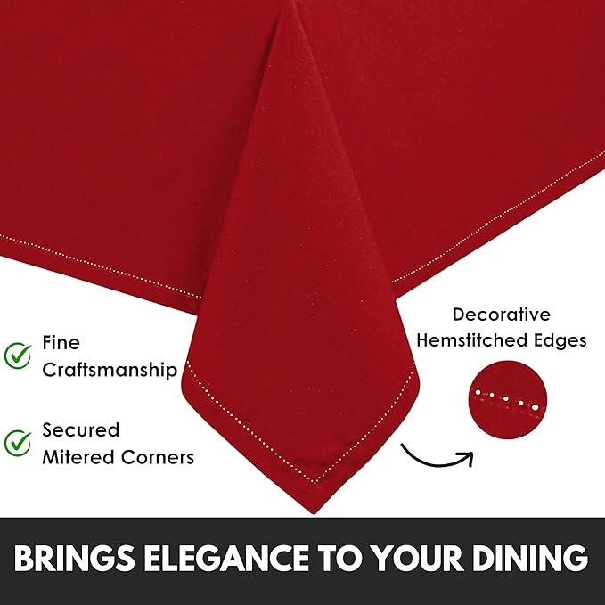Rectangle 60"x84" Table Cloth 100% Cotton Table Cover Decorative Washable Tablecloths Cover for Gifts, Kitchen, Dining, BBQ, Buffet & Camping - Red