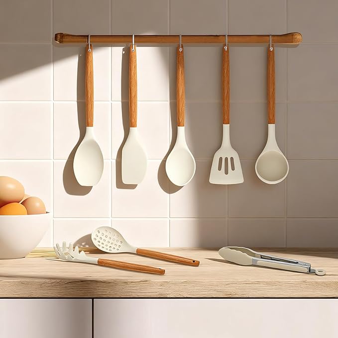 Kitchen Utensils Set - Silicone Cooking Utensils Set - 12 Pcs for Cooking, Spatula,Turner, Spoon, Brush, Useful Pots and Pans Accessories, Kitchen Gadgets for Non-Stick Cookware BPA FREE