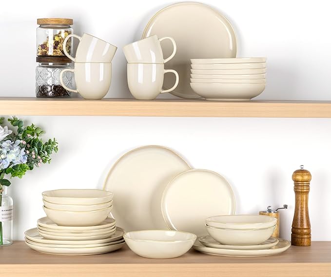 AmorArc Ceramic Dinnerware Sets,Handmade Reactive Glaze Stoneware Plates and Bowls Sets,Highly Chip and Crack Resistant | Dishwasher & Microwave Safe Dishes Set,Service for 8 (24pc)
