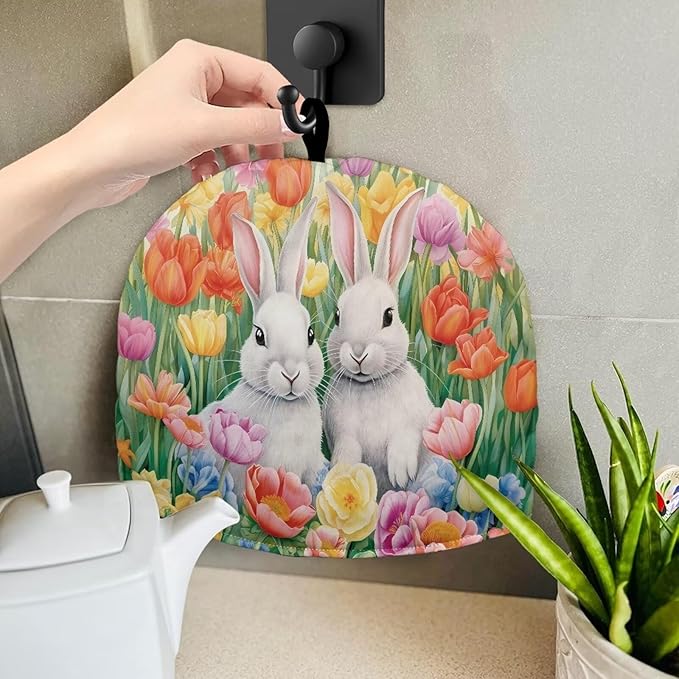 Rabbits Teapot Cover Tea Cozy for Teapot Insulated Kitchen AccessoryTulips Tea Pot Cozy for Keeping Warm Home Decor Teapot Cover