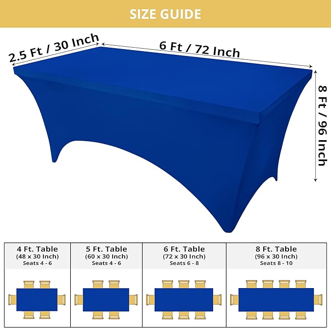 Utopia Kitchen Spandex Tablecloth 10 Pack [6FT, Royal Blue] Tight, Fitted, Washable and Wrinkle Resistant Stretch Table Cloth Rectangle Cover for Trade Show, Weddings & Parties [72Lx30Wx30H Inch]