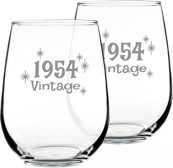 Bevvee Vintage 1954 Stemless Wine Glass - 72nd Birthday Gifts for Women & Men Turning 72 - Bday Party Decor - Set of 2 - Large 17 oz
