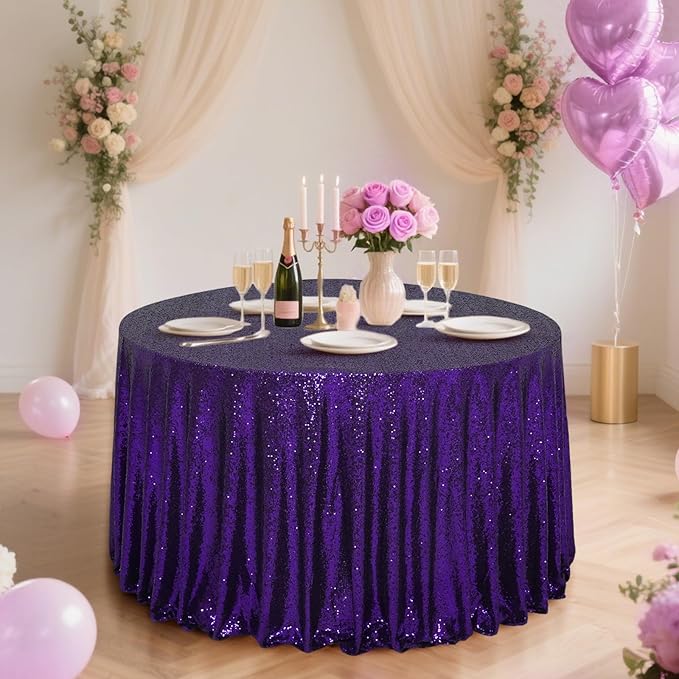 Eternal Beauty Purple Tablecloth, 120 Inch Round Sequin Tablecloth for Party Cake Dessert Table Exhibition Events
