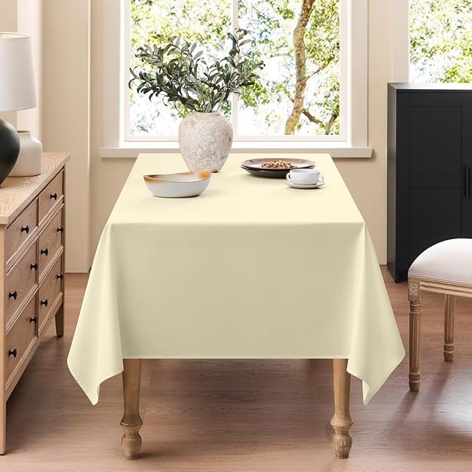 Faux Linen Tablecloths for Rectangle Tables, Burlap Textured Table Cloths Washable Farmhouse Table Cover Water Resistant for Dining, Wedding, Outdoor(Ivory, 60"×120")