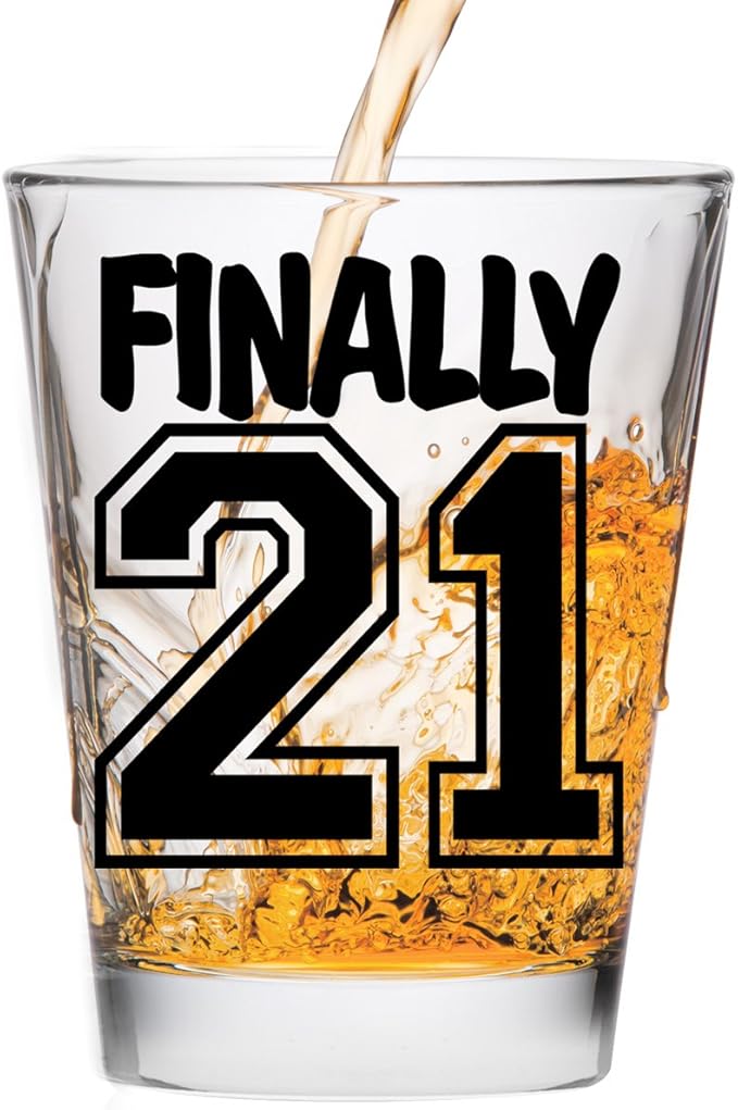 Make Em Laugh Finally 21 Birthday Shot Glass - Birthday Gift - Celebrate Turning Twenty-One - 21st Birthday Gifts for Him or Gifts for Her - Shot Glass for 21st bday
