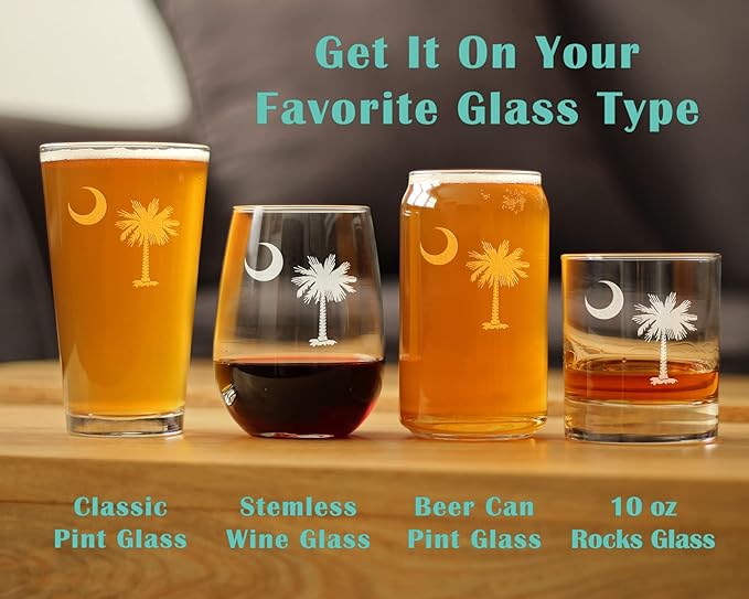 Bevvee South Carolina Flag - Stemless Wine Glass - State Themed Drinking Decor and Gifts for South Carolinians - Large 17 Ounce