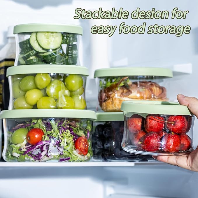 Glass Food Storage Containers with Lids, Leak-Proof BPA Free Round Glass Containers with Lids for Storage soups and leftovers - Microwave, Dishwasher, Freezer Safe (Green 3PCS)