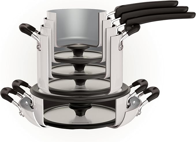 Tramontina Ceramic Non Stick 11-Piece Nesting Pots and Pans Set with Lids - Stackable Nonstick Cookware Set, Dishwasher and Oven Safe, White