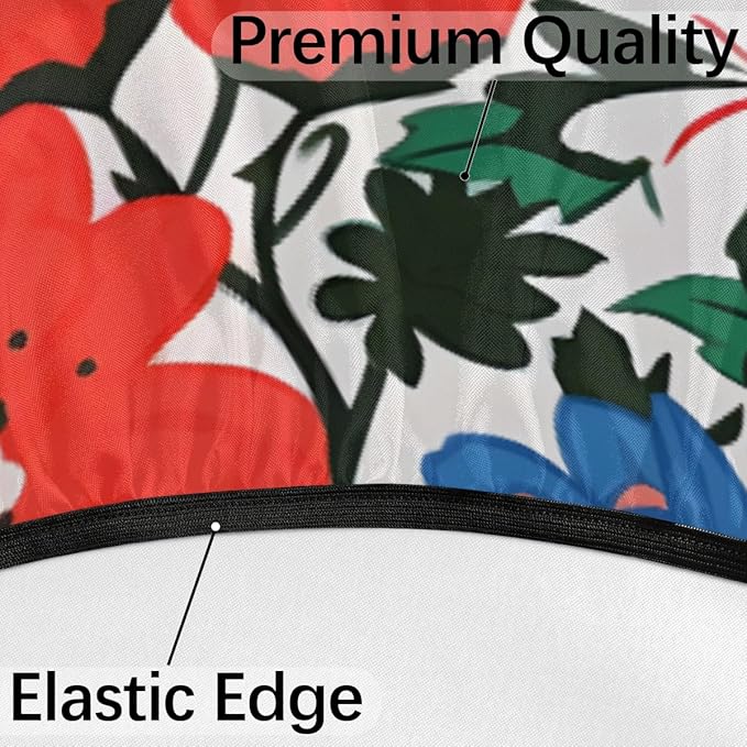 Outdoor Round Tablecloth with Umbrella Hole, Colorful Flower Fitted Table Cloth with Elastic 45"-56" Waterproof Oil-Proof Circle Patio Table Cover for Picnic Camping Party