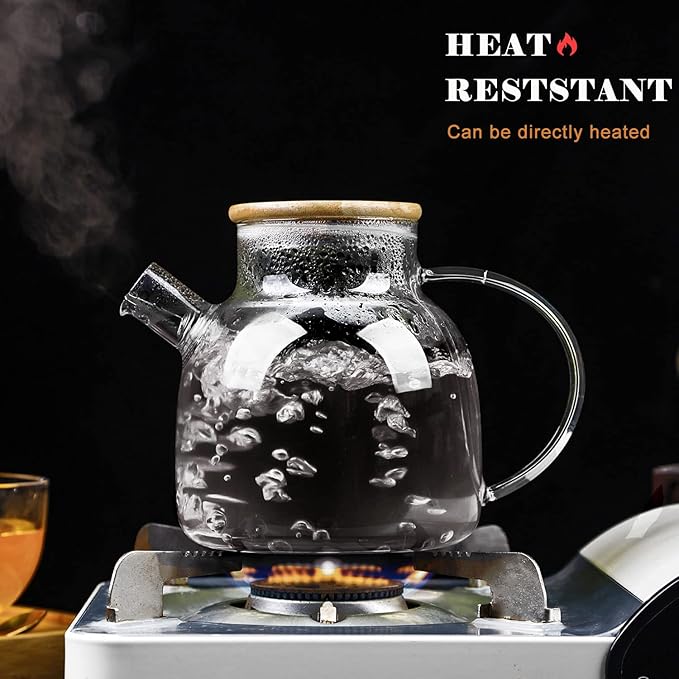 WHJY Clear Glass Teapot Glass Pots for Cooking on Stove Clear Teapots with Infuser for Loose tea, Kettle Teapot for Loose Leaf for Boiling Water - 60oz