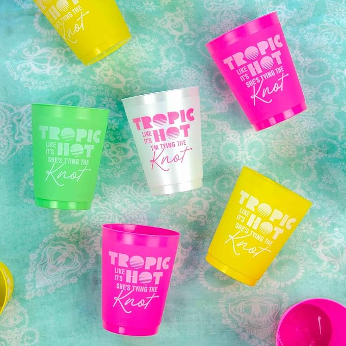 Stag & Hen Tropic Like It's Hot Bachelorette Party Cups - 12 Pack, 16 oz Cups | Custom Drinkware for Summer, Beach, Miami or Florida Bridal Shower, Engagement Party | Bridesmaids Gifts, Favors, Decor