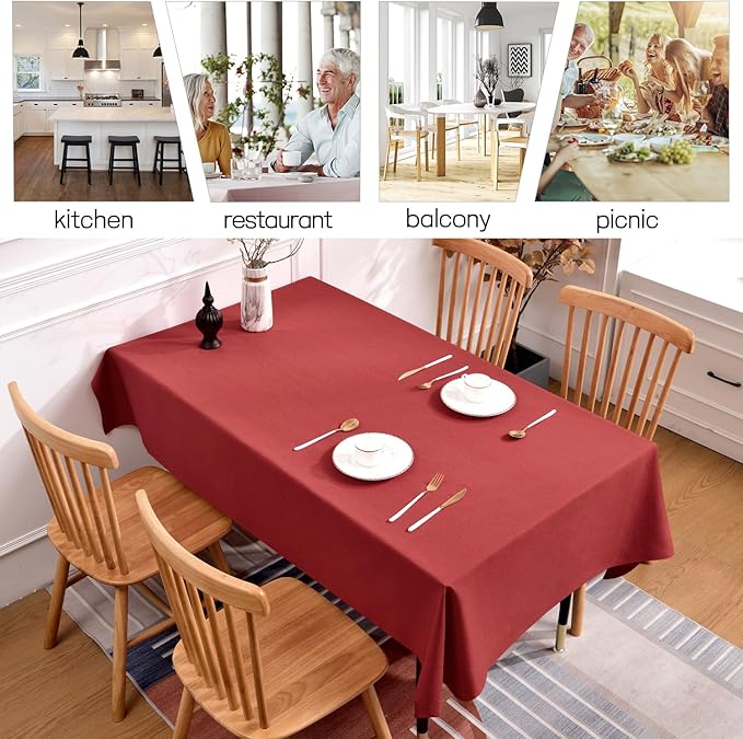 Rectangle Tablecloth 55 x 71 Inch - Waterproof Faux Linen Table Cloth for Dining Table, Kitchen, Party, Wedding, Holiday & Everyday Decoration, Red