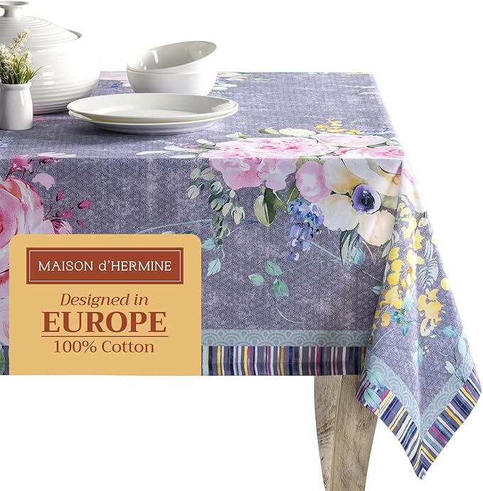 Maison d' Hermine Table Cloth Rectangle Table 100% Cotton 60 x 108 Inches Tablecloth Reusable Decorative for Dining Room Farmhouse Valentines Day Decorations Spring Summer - Sweet Rose Lavender - Lush