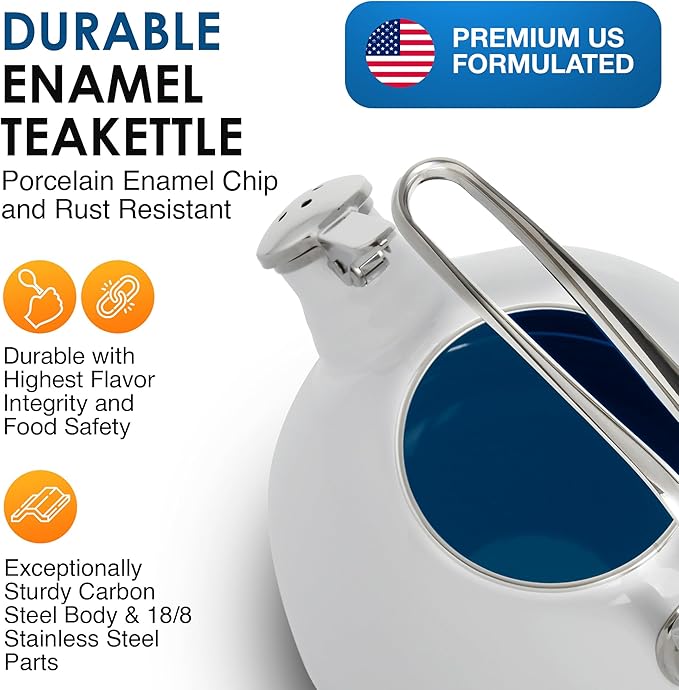 Chantal Classic Teakettle, 1.8 QT, Enamel On Steel, 2-Tone Harmonica Whistle, Rapid Boil and Even Heating (Black)