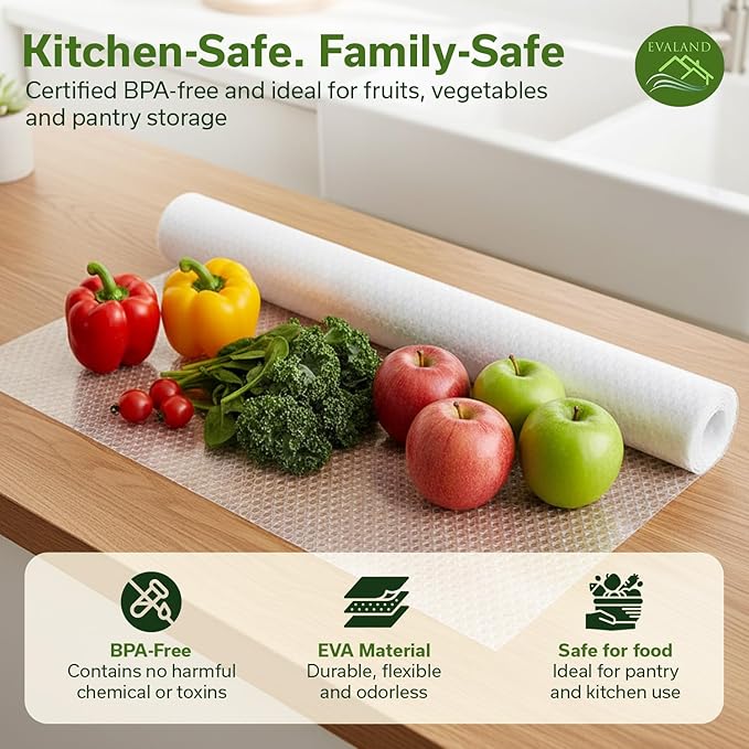 EVALAND Shelf Liners for Kitchen Cabinets Non-Adhesive 23.6" x 20 FT Clear Drawer Liner Non Slip, Washable Cabinet Liner, Waterproof Shelf Liners for Cabinets, Refrigerator Bathroom Pantry Cabinet Mat