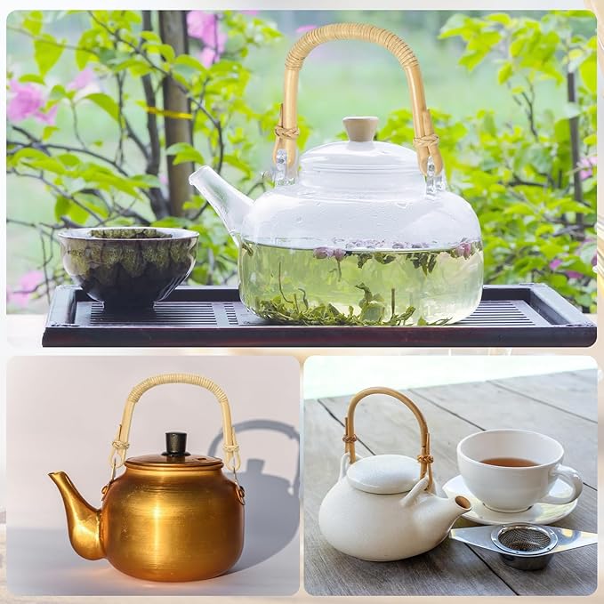 uxcell 3Pcs Bamboo Teapot Handle U-Shape Handle Replacement for Span 4.3-5.1 Inch Ceramic Pottery Tea Pots Tea Kettle Accessories Supplies, Heart Knot