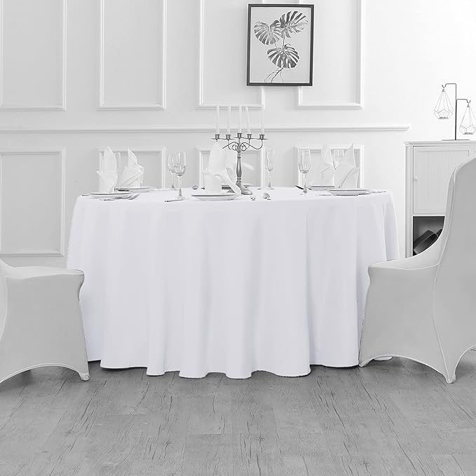 Fokitut 6 Pack Waterproof Round Tablecloth, 70 Inch, Stain Resistant and Wrinkle Polyester Table Cloth, Fabric Table Cover for Kitchen Dining, Wedding, Party, Holiday Dinner-White