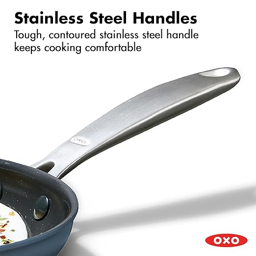 OXO Enhanced 12” Nonstick Frying Pan Skillet with Lid, Ceramic PFAS-Free Cookware, Durable Hard Anodized, Scratch Resistant, Stainless Steel Handle, Eggs & Omelets, Dishwasher & Oven Safe, Storm Blue