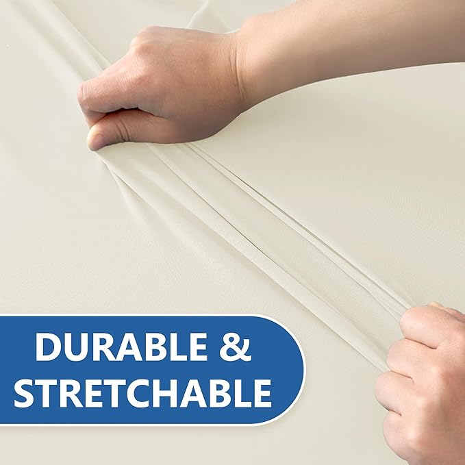 Spandex Table Cloths for 8 Foot Rectangle Tables-6 Pack Fitted Stretch Cream Table Covers-Elastic Folding Tablecloths for Party, Vendor Booth Display, Banquet Buffet Event, Craft Trade Show