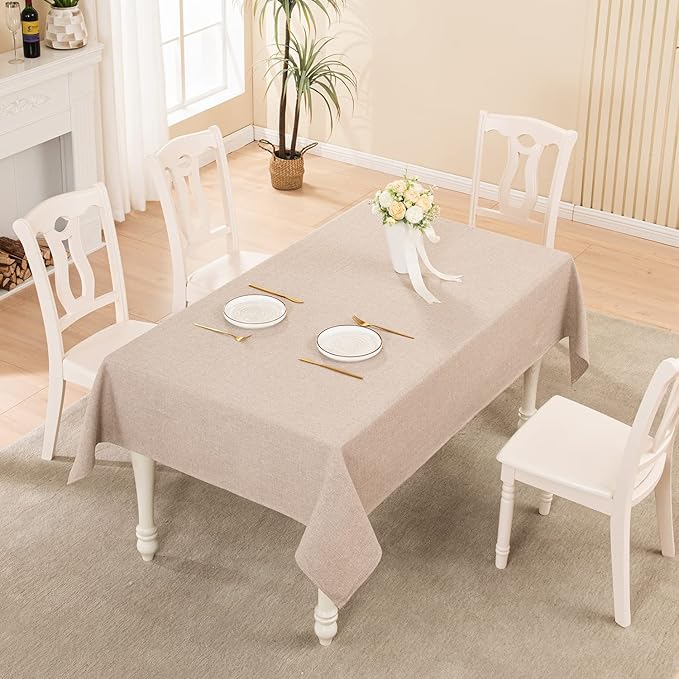 BALCONY & FALCON Rectangle Tablecloth 47” x 63“ Washable Wrinkle Resistant and Water Proof Table cloth, Decorative Linen Fabric Tablecloths for Dining, Parties, Kitchen, Wedding and Outdoor Use, Beige