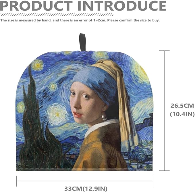 Tea Cozy for Teapots with Handle, Starry Sky and Girl Pattern Vintage Art Dust Cover, Hanging Fold-Up Design, Suitable for Kitchen and Living Room Table Decoration