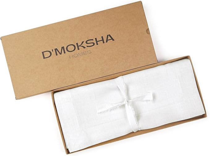 D'Moksha Homes Linen White Table Runner 36 Inches - 100% Pure Linen Small Table Runner 14 x 36 Inch for Dresser, Coffee Tables, Valentines, Spring, Easter - Machine Washable