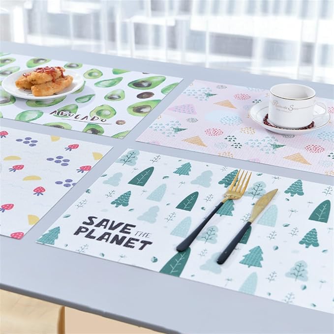 PVC Woven Placemats Set of 4 for Kitchen Dinner Table Place Mats Dining Office Placemat Plastic Table Decor Mats(PM-16)